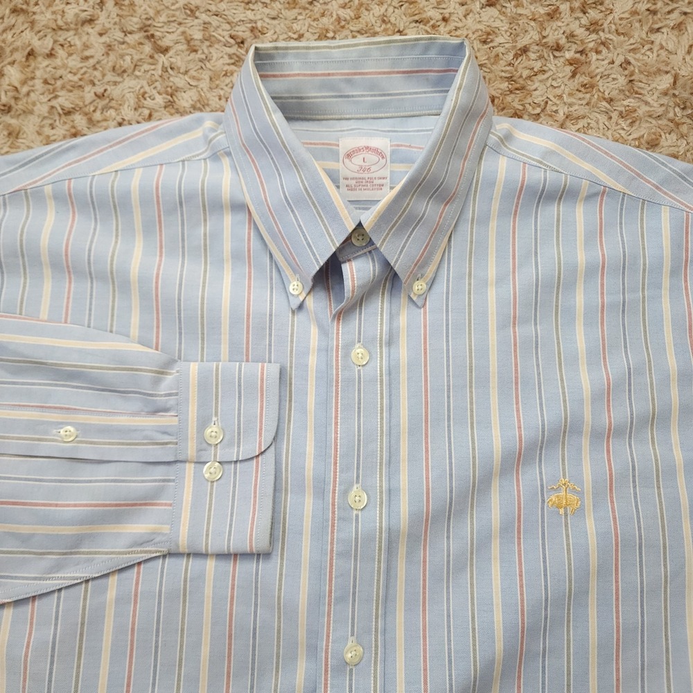 Brooks Brothers 346 Striped Mens L Oxford Long Sleeve Button Up Shirt